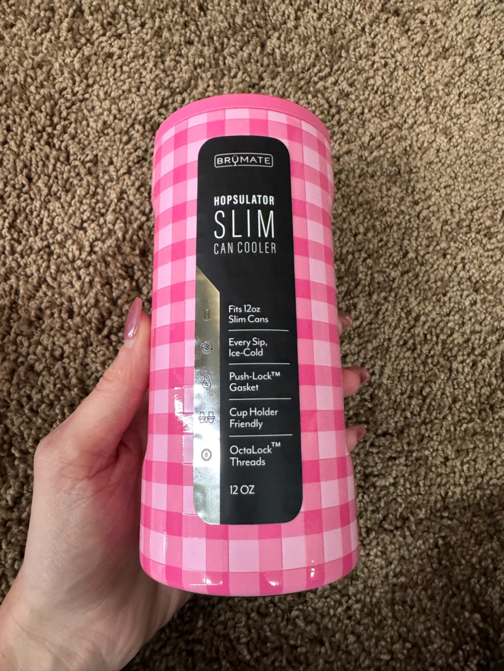 BrüMate Hopsulator Slim Can Cooler 12oz - Pink Gingham